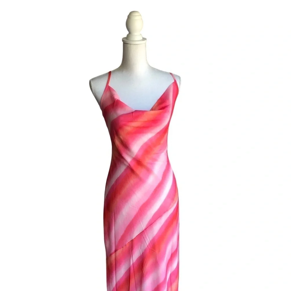 Charlie Holiday Stone Slip Maxi Dress Pink Watercolour Stripe Size 8